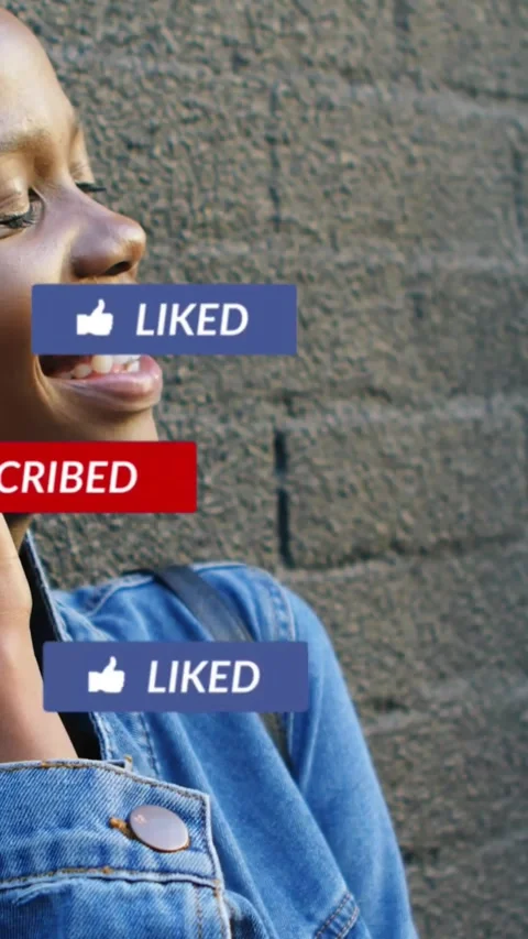 Vertical video: Student smiling touching ear cursor starting subscribe overlays Stock Footage 330655950