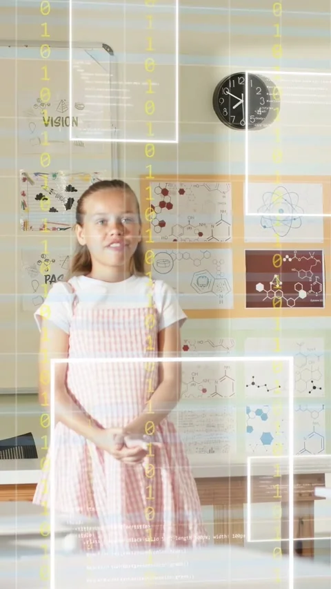 Vertical video: Student starting class talk, causing grid and binary frames Stock Footage 334423260