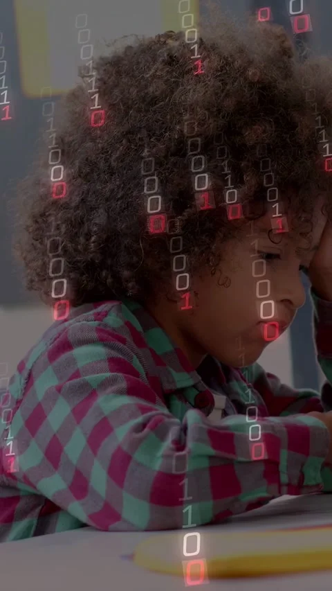 Vertical video: Student starting task writing and using tablet as binary overlay Stock Footage 334704999