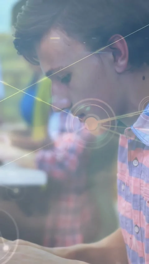 Vertical video: Student typing keyboard, causing HUD rings  and  lines, camera Stock Footage 332506796