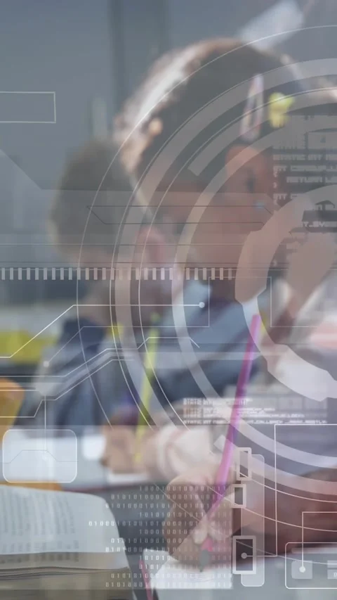 Vertical video: Student writing with pink pencil camera zooming in HUD marking Stock Footage 331238247