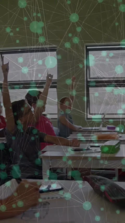 Vertical video: Students raising hands, answering after teacher entering class, Stock Footage 331238349