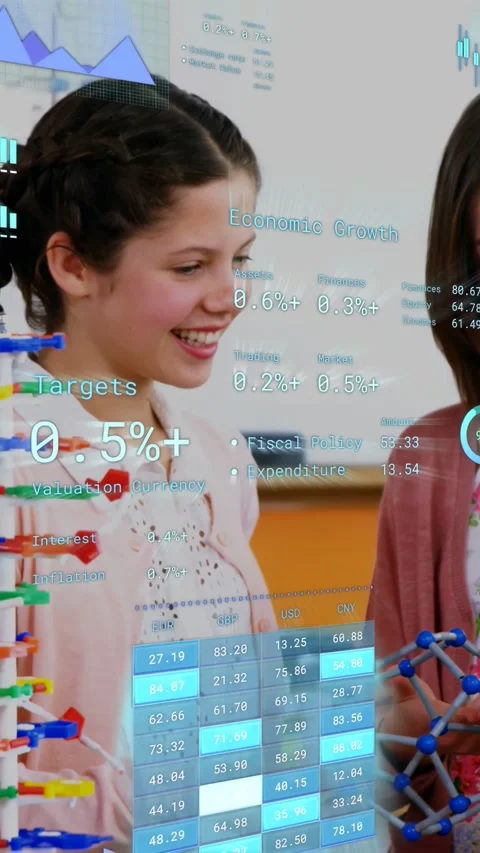 Vertical video: Students turning molecules in science lab, activating AR data Stock Footage 334694851