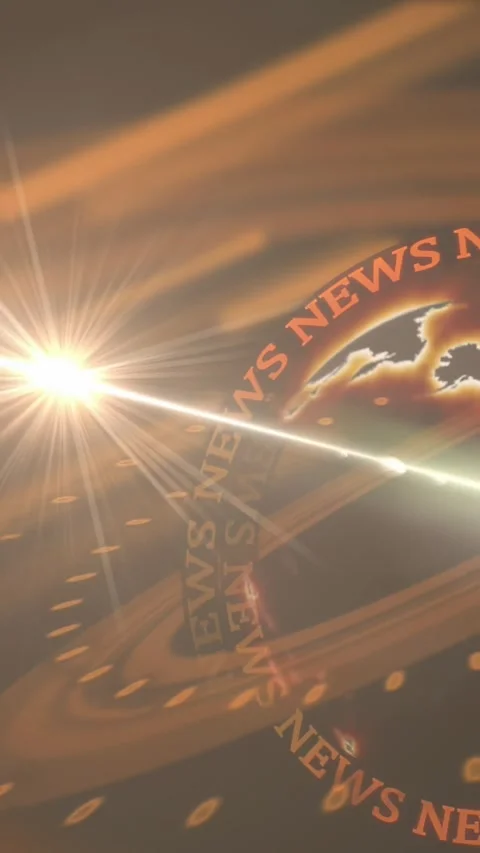 Vertical video: Stylized globe and NEWS ring rotating, left beam sweeping, Stock Footage 331029892