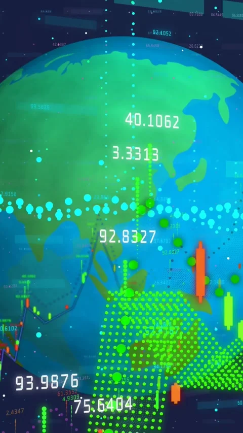 Vertical video: Stylized globe rotating east, driving finance with moving Video stock 331128720
