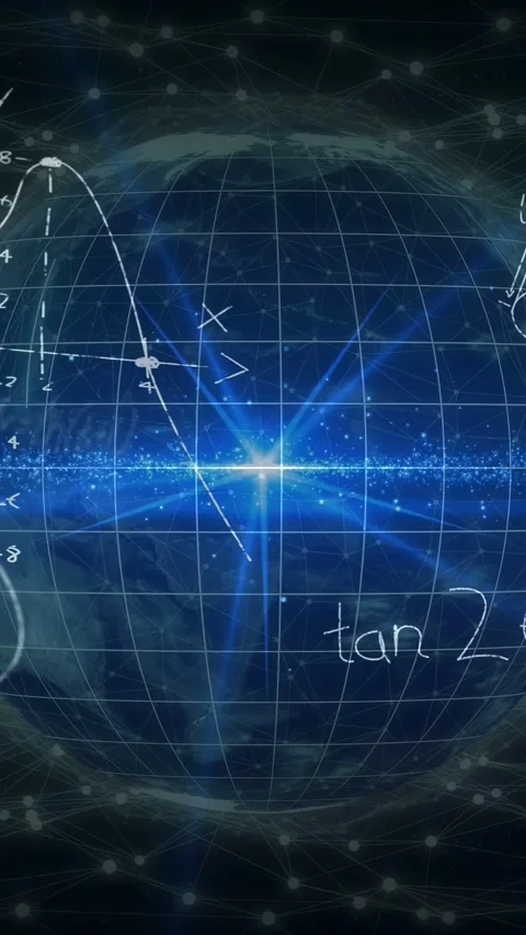 Vertical video: Stylized globe rotating after starburst pulsing, chalk math Stock Footage 335802829