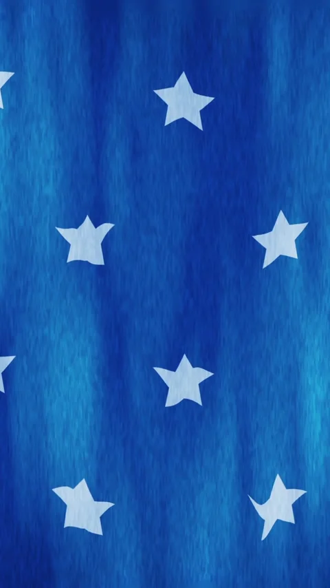 Vertical video: Subtle breeze starting blue fabric rippling stars sliding and Stock Footage 348384601