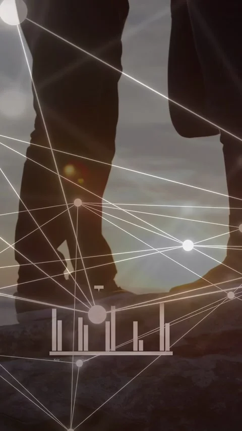 Vertical video: Sun flare starting nodes and tech chart moving across duo legs Stock Footage 333820842