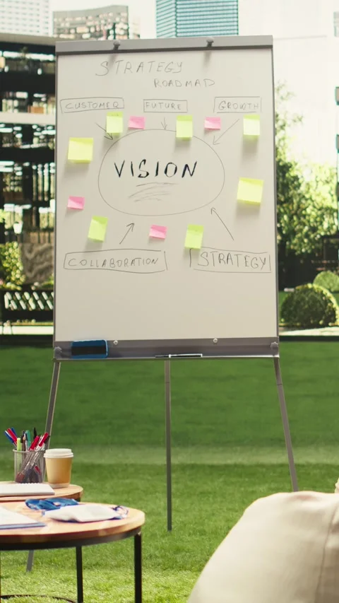 Vertical Video Sunlit empty office terrace prepared for outdoor strategy meeting Stock Footage 339070200