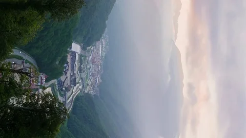 Vertical video. Sunset. Railway station Rosa Khutor and Gorki City, Sochi, Vídeo Stock 83680076
