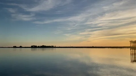 Vertical Video of Sunset at The Rio Tinto Pier in Huelva, Spain Stock Footage 281060488