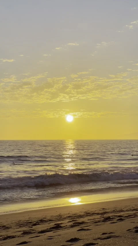 Vertical video of a sunset at the Venice beach in Santa Monica, LA Stock Footage 322736651