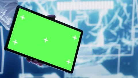 Vertical video Supervisor uses chroma key tablet for AI Stock Footage 250360363