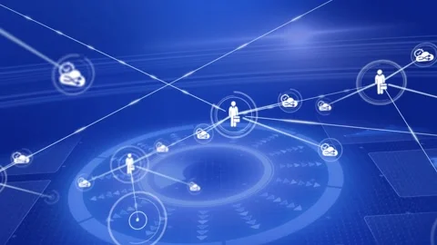 Vertical video: Sweeping beam activating center node on hub, node linking cloud 動画素材 331272768