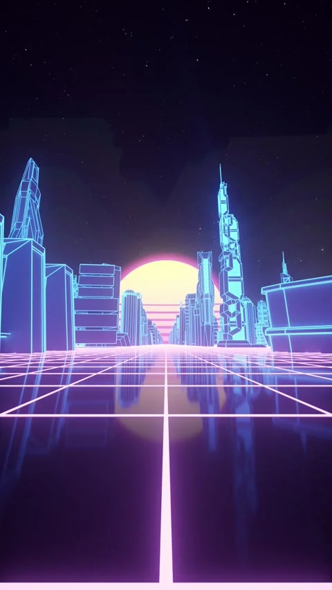 Vertical Video Synthwave seamless loop cyberpunk cityscape for the music video Stock Footage 282825705