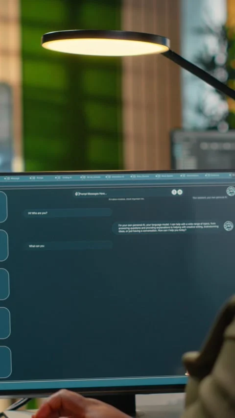 Vertical video System administrator in office using AI LLM chatbot Stock Footage 322695988