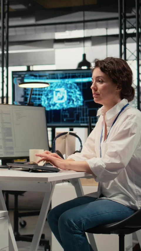 Vertical video System administrators in office automate workflows using Stock Footage 323028467