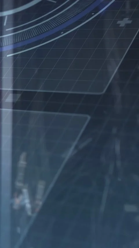 Vertical video: System booting unfolding tech UI with sliding panes and rotating Stock Footage 332747900