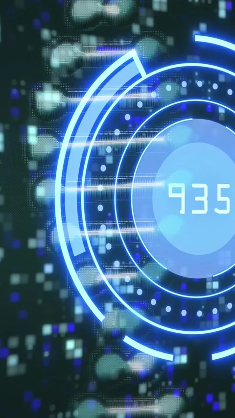 Vertical video: System core driving digit updates while main HUD rotating rings, Stock Footage 330982495