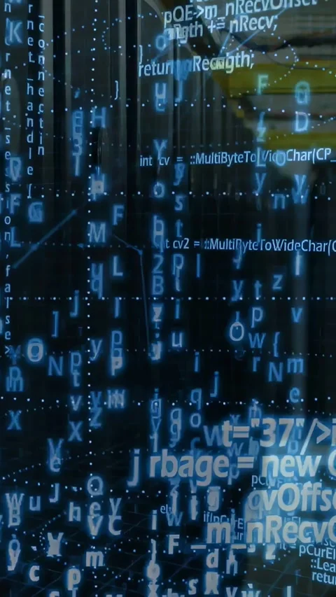 Vertical video: On system scan racks with cable tray streaming code in Stock Footage 333020614
