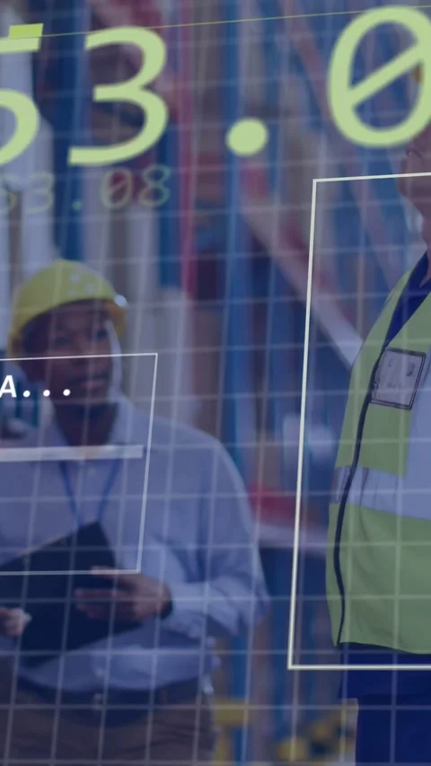 Vertical video: Tablet-tapping worker activating AR overlay updating logistics Stock Footage 334859668