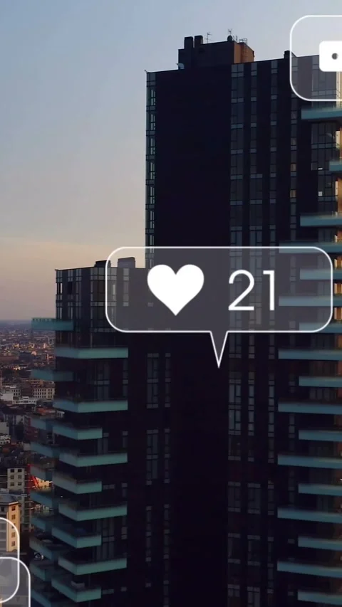 Vertical video: Tall tower right panning revealing tech bubbles clustering Stock Footage 330655757