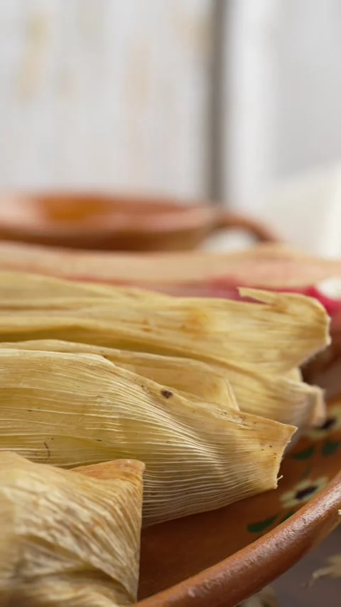 Vertical video, tamales from mexico, close up shot Stock Footage 280597724