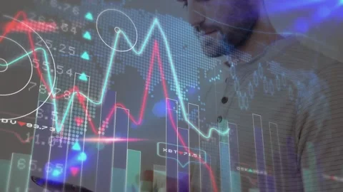 Vertical video: Tapping man in henley reading data as HUD updating map on phone Stock Footage 331379947