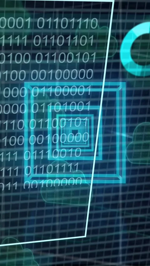 Vertical video: Target starting via scan, panels sliding and bits streaming into Stock Footage 334917011