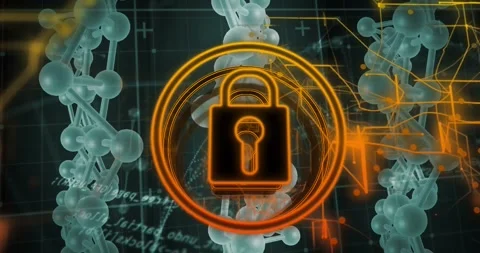 Vertical video: Targeting ring activating, padlock pulsing neon and securing Stock Footage 331169163