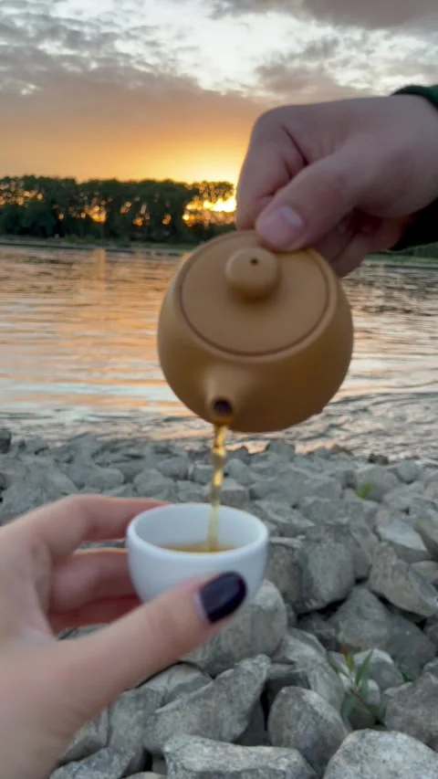 Vertical video Tea Sunset River Stock Footage 264490420