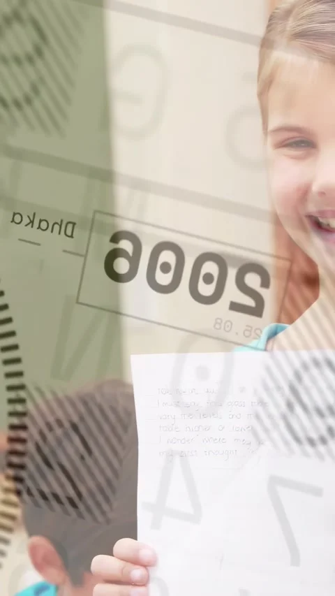 Vertical video: Teacher holding globe starting overlays class with paper cam Stock Footage 331271011