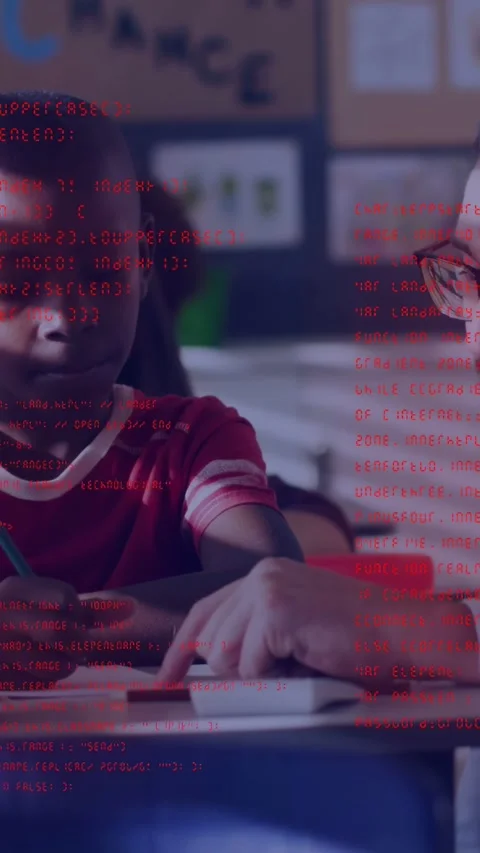 Vertical video: Teacher pointing at paper student writing pencil red code Stock Footage 334530004