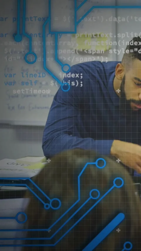 Vertical video: Teacher studying notes for class, hand to mouth while edtech Stock Footage 333862101