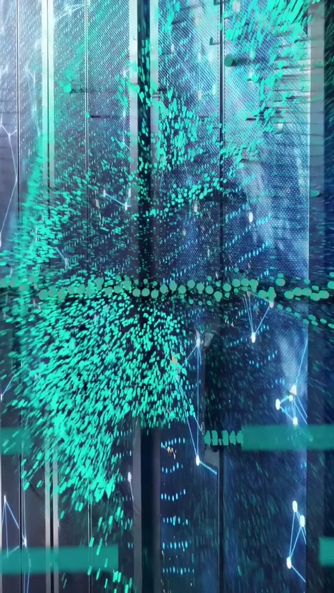Vertical video: Teal cloud rising from right panel growing, sweeping over tech Stock Footage 332845855