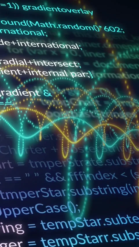 Vertical video: Teal code line pulsing, sending neon waves sweeping and Stock Footage 329552822