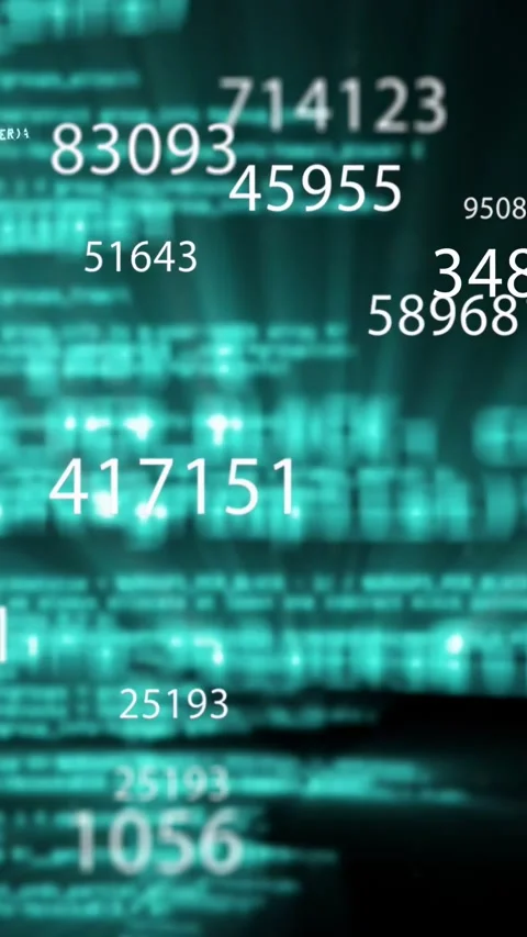 Vertical video: Teal code pulse sparking floating numbers growing drifting Stock Footage 340133236