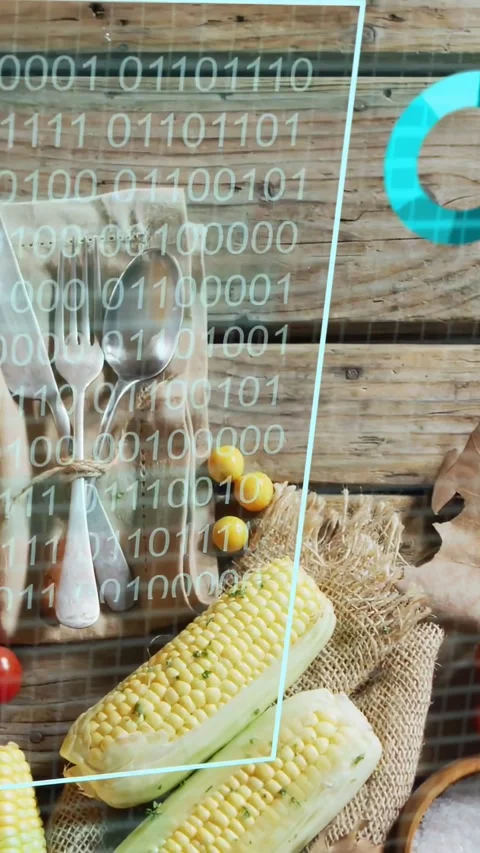 Vertical video: Teal column appearing overlays sweeping and settling over corn, Stock Footage 333528234
