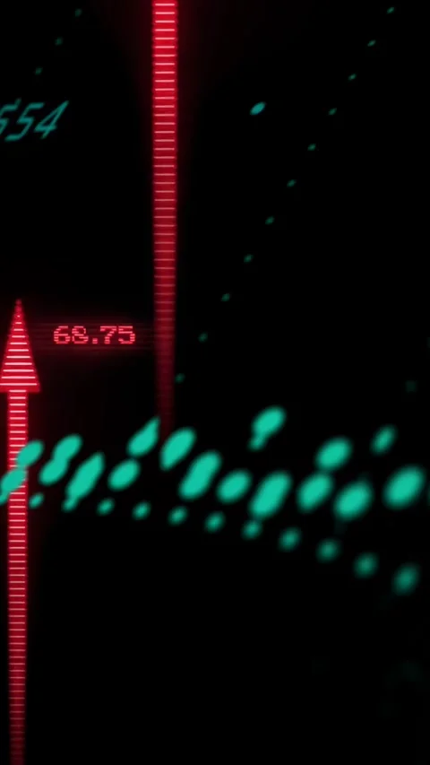 Vertical video: Teal dotted trend line shifting after data pulse, red arrows Stock Footage 329913083