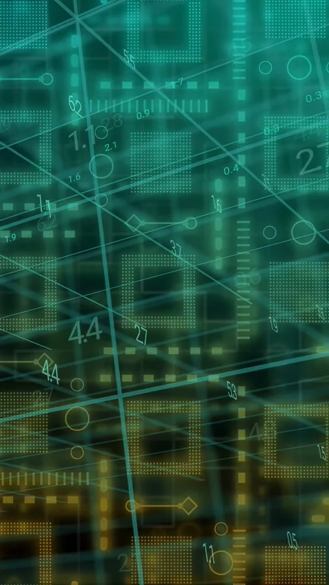 Vertical video: Teal HUD reacting to data input, grid growing and numbers Stock Footage 332845951