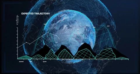 Vertical video: Teal path tracing from base to grid globe in HUD, showing Stock Footage 331161553