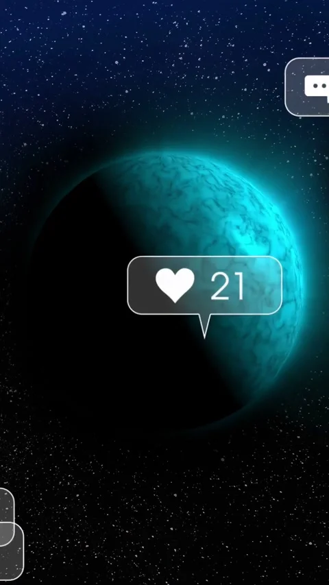 Vertical video: Teal planet resting amid stars, tech pings spawning numeric Stock Footage 332735260
