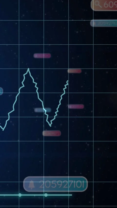 Vertical video: Teal waveform drawing upon markers showing, rising and falling, Video stock 331167194