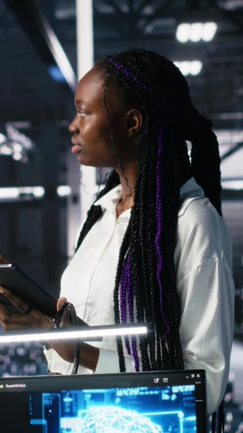 Vertical video Team of data center developers doing brainstorming, monitoring Stock Footage 313507646