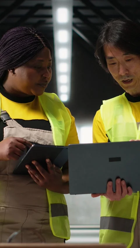 Vertical Video Team of diverse workers handling tracking software for parcel 스톡 동영상 312651518