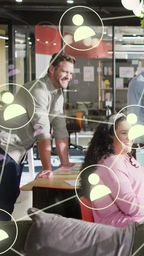 Vertical video: Team leaning at screen clicking starting IT network nodes Stock Footage 333912801