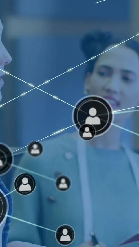 Vertical video: Team mapping network for business, icon appearing and overlay Stock Footage 332317585