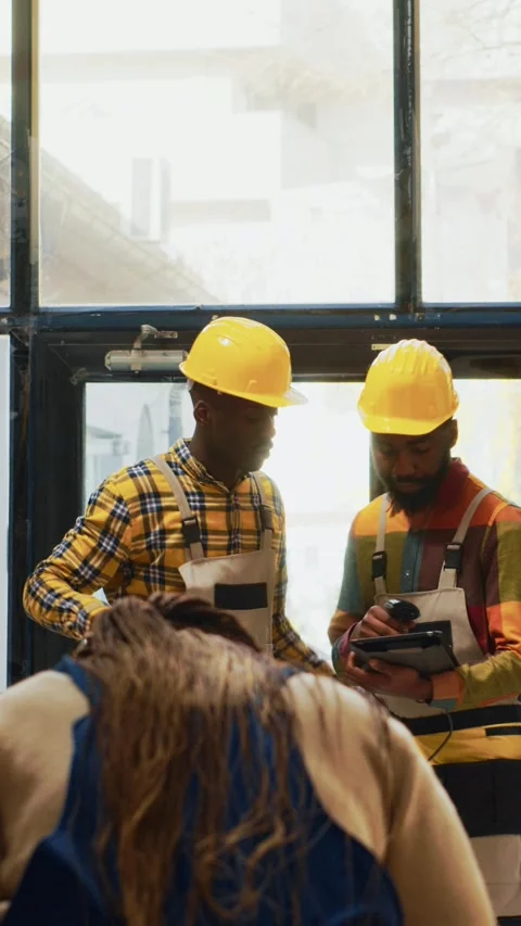 Vertical video: Team of men working on stock inventory in warehouse Stock Footage 231979777