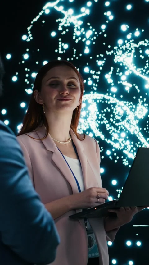 Vertical video Team of programmers optimizing neural network neurons map with Stock Footage 330086148