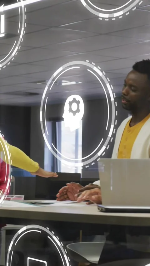 Vertical video: Team talking papers, gesture sparking hand stacking showing 库存影片 332317789